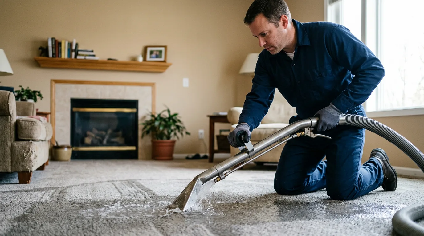 Water damage restoration technician working near Chester, VT